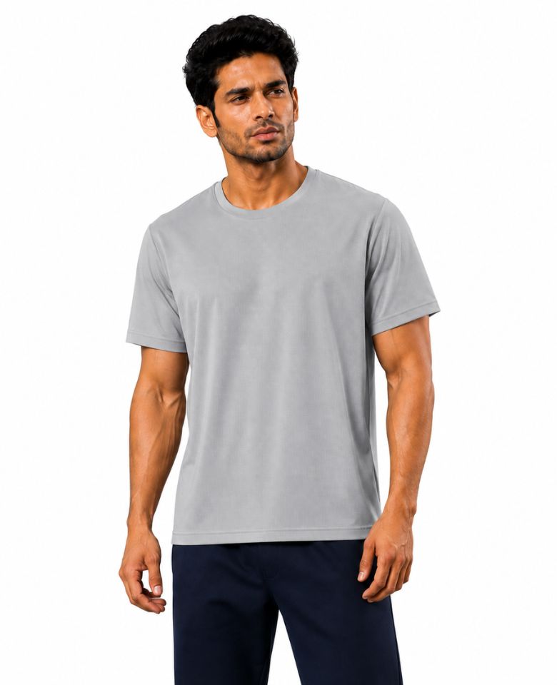 JMP Max Dri Men's Micro Polyester Dry Fit T-Shirt | Quick Dry, Breathable & Lightweight | Half Sleeve Round Neck | Regular Fit, Sports, Gym, Running & Casual Wear (Grey)