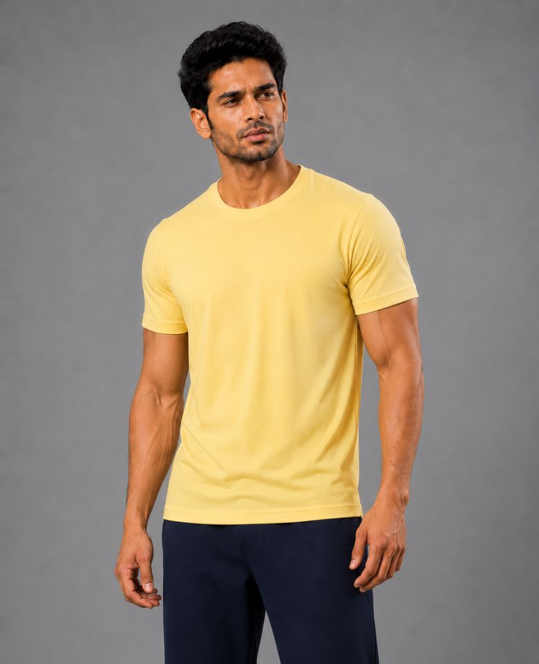 JMP Max Dri Men's Micro Polyester Dry Fit T-Shirt | Quick Dry, Breathable & Lightweight | Half Sleeve Round Neck | Regular Fit, Sports, Gym, Running & Casual Wear (Yellow)