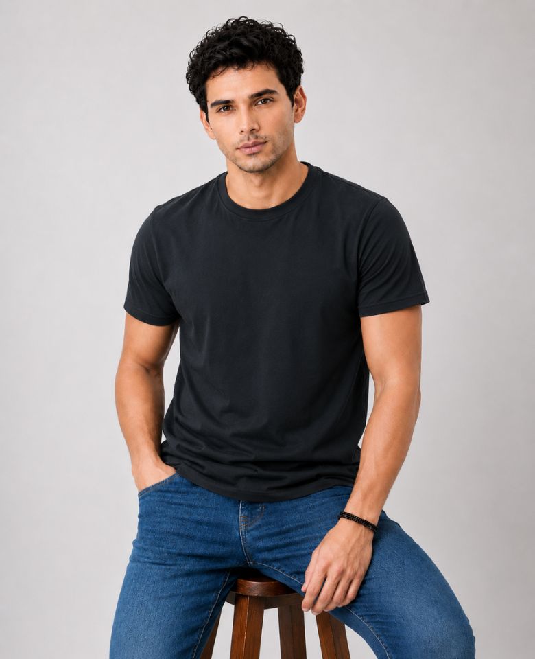 Stagley Men's 100% Cotton Round Neck T-Shirt | Soft, Breathable & Comfortable | Half Sleeve | Regular Fit | Solid Casual Everyday Wear (Black)