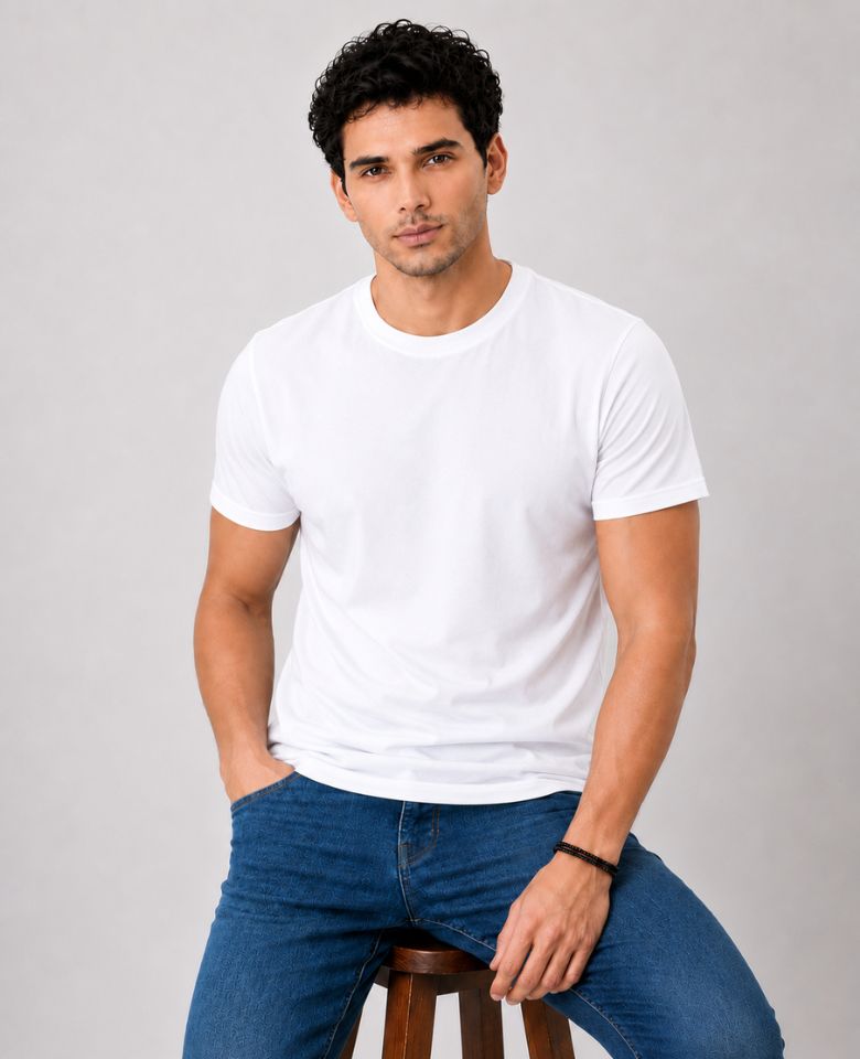 Stagley Men's 100% Cotton Round Neck T-Shirt | Soft, Breathable & Comfortable | Half Sleeve | Regular Fit | Solid Casual Everyday Wear (White)