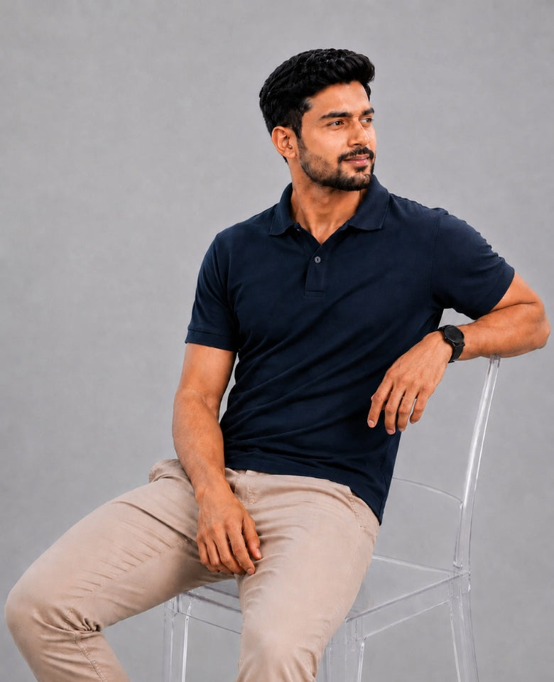 Stagley Men's Micro Polyester Dry Fit Polo T-Shirt | Quick Dry, Breathable & Lightweight | Regular Fit | Collared Half Sleeve Sports, Office & Casual Wear (Navy Blue)