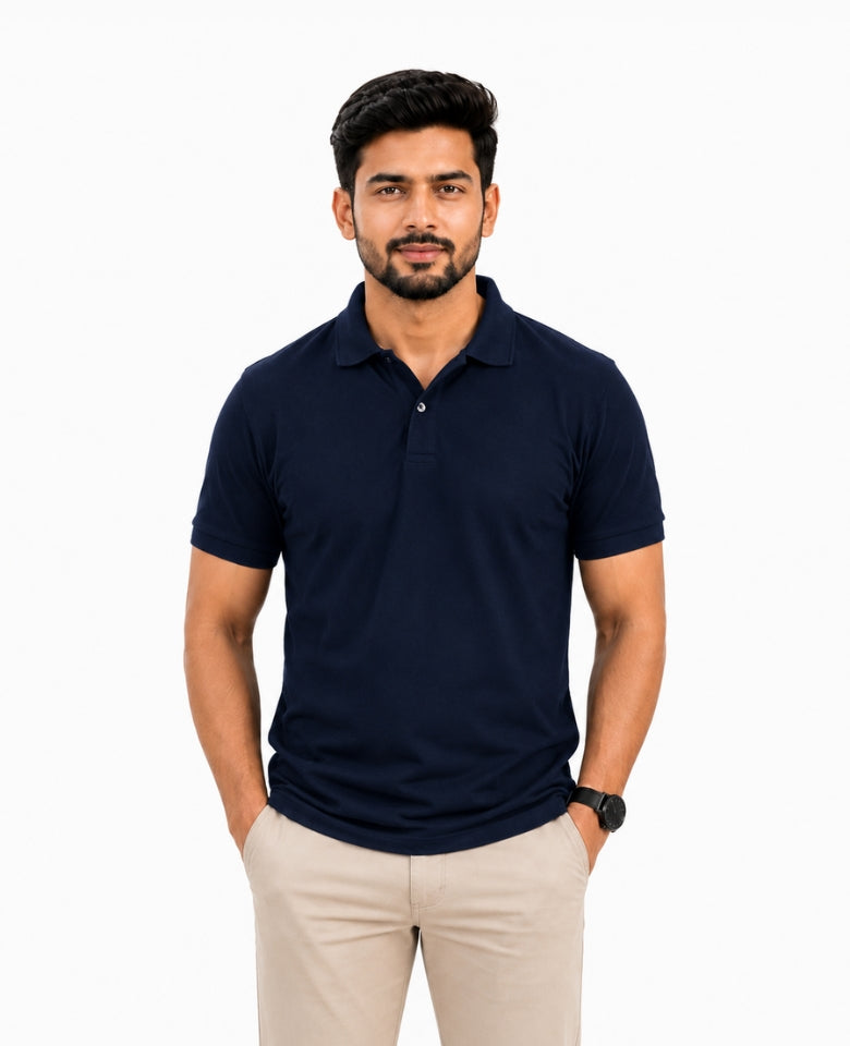 Stagley Men's Micro Polyester Dry Fit Polo T-Shirt | Quick Dry, Breathable & Lightweight | Regular Fit | Collared Half Sleeve Sports, Office & Casual Wear (Navy Blue)