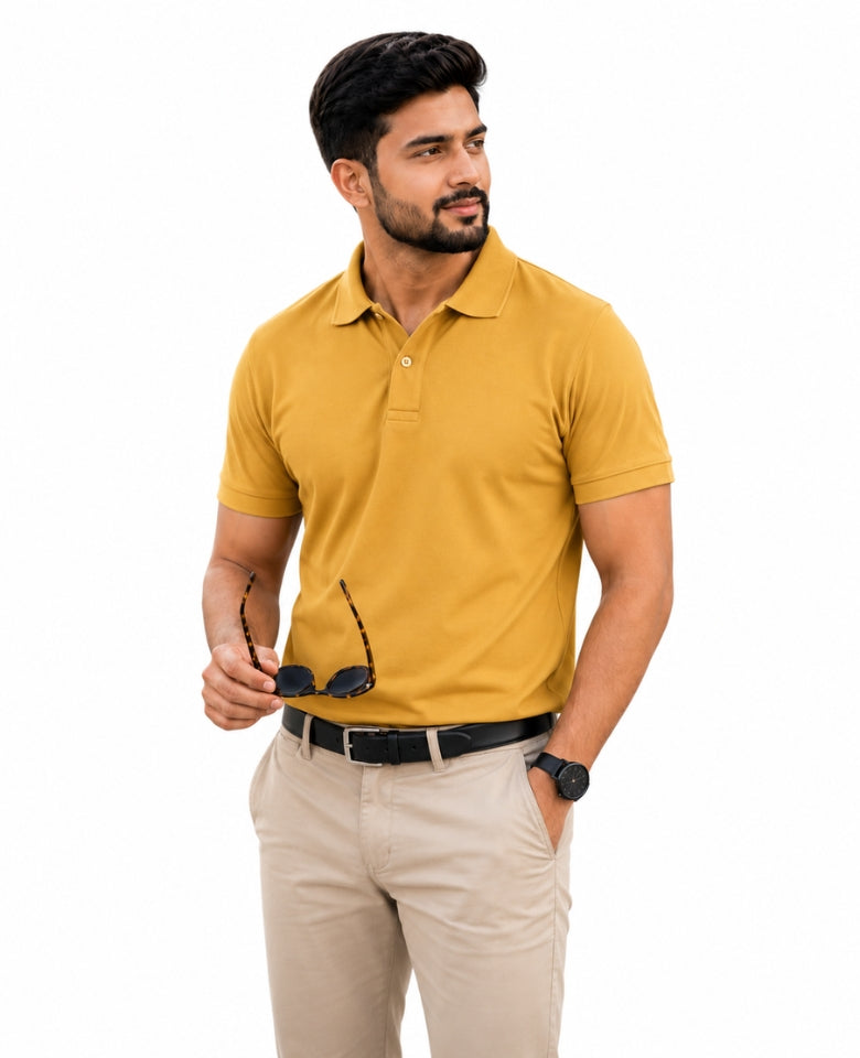 Stagley Men's Micro Polyester Dry Fit Polo T-Shirt | Quick Dry, Breathable & Lightweight | Regular Fit | Collared Half Sleeve Sports, Office & Casual Wear (Mustard)