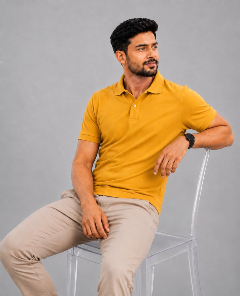 Stagley Men's Micro Polyester Dry Fit Polo T-Shirt | Quick Dry, Breathable & Lightweight | Regular Fit | Collared Half Sleeve Sports, Office & Casual Wear (Mustard)