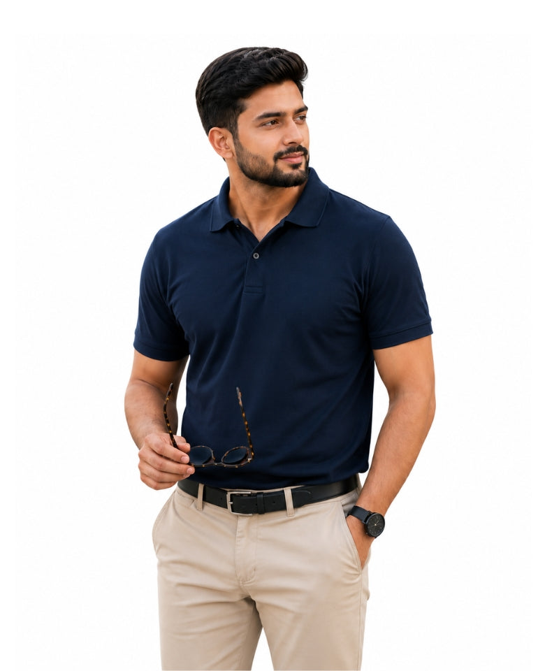 Stagley Men's Micro Polyester Dry Fit Polo T-Shirt | Quick Dry, Breathable & Lightweight | Regular Fit | Collared Half Sleeve Sports, Office & Casual Wear (Navy Blue)
