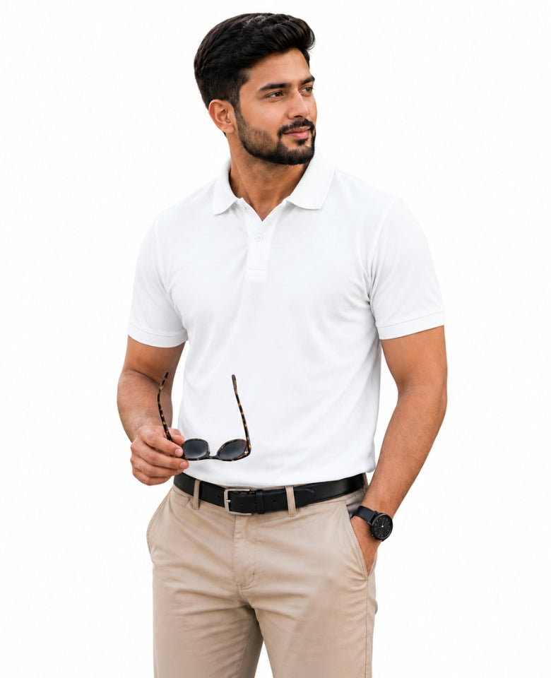Stagley Men's Micro Polyester Dry Fit Polo T-Shirt | Quick Dry, Breathable & Lightweight | Regular Fit | Collared Half Sleeve Sports, Office & Casual Wear (White)