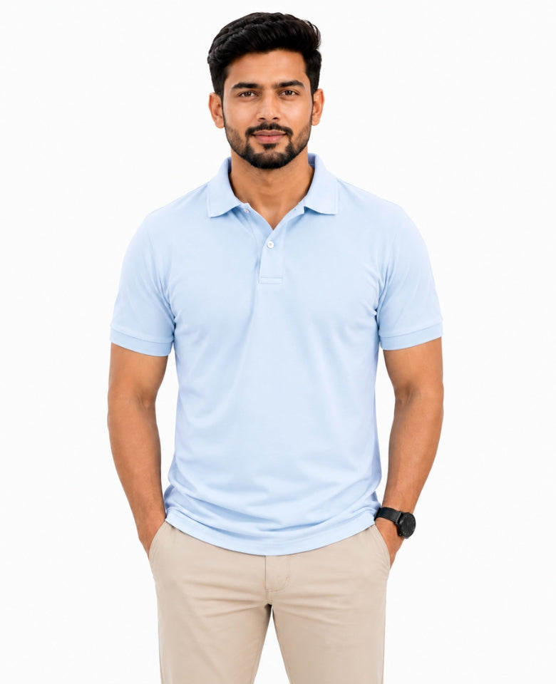 Stagley Men's Micro Polyester Dry Fit Polo T-Shirt | Quick Dry, Breathable & Lightweight | Regular Fit | Collared Half Sleeve Sports, Office & Casual Wear (Sky Blue)