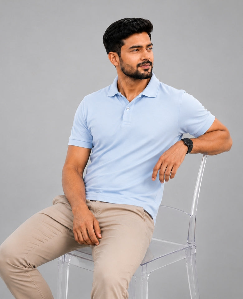 Stagley Men's Micro Polyester Dry Fit Polo T-Shirt | Quick Dry, Breathable & Lightweight | Regular Fit | Collared Half Sleeve Sports, Office & Casual Wear (Sky Blue)