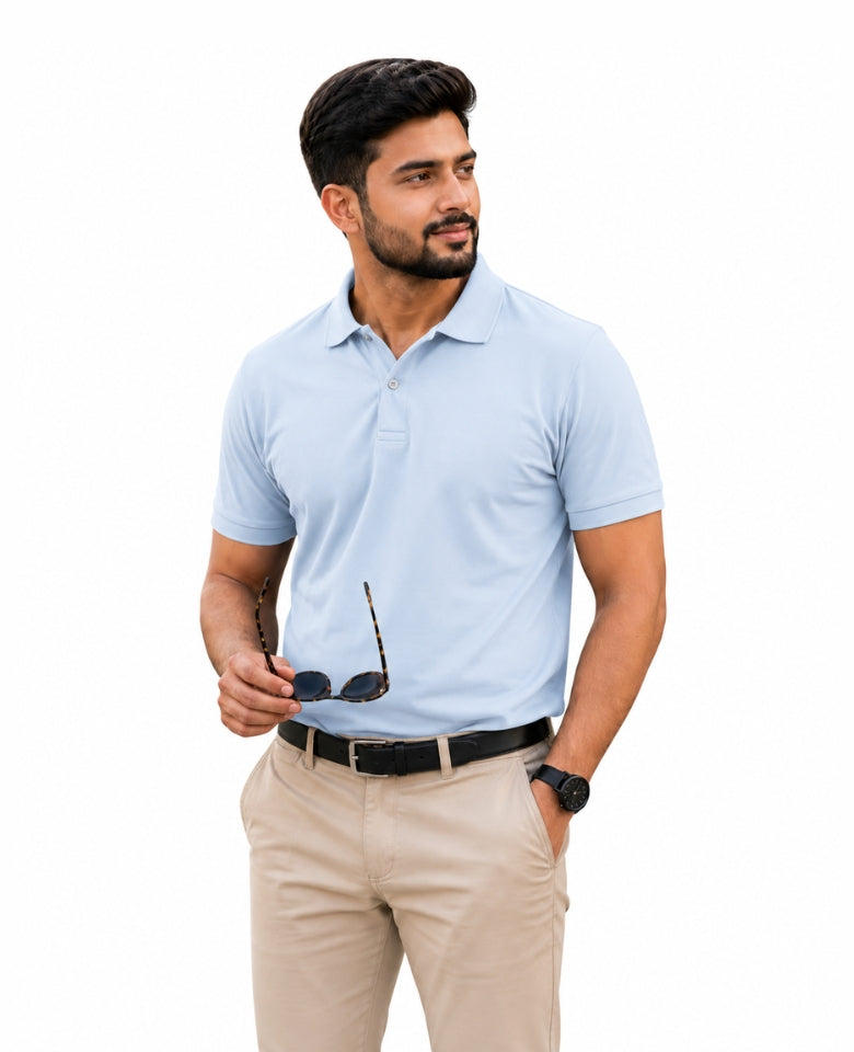 Stagley Men's Micro Polyester Dry Fit Polo T-Shirt | Quick Dry, Breathable & Lightweight | Regular Fit | Collared Half Sleeve Sports, Office & Casual Wear (Sky Blue)