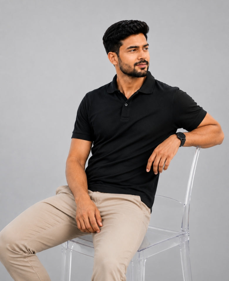 Stagley Men's Micro Polyester Dry Fit Polo T-Shirt | Quick Dry, Breathable & Lightweight | Regular Fit | Collared Half Sleeve Sports, Office & Casual Wear (Black)