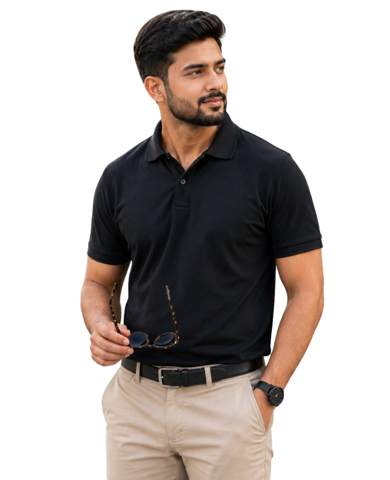 Stagley Men's Micro Polyester Dry Fit Polo T-Shirt | Quick Dry, Breathable & Lightweight | Regular Fit | Collared Half Sleeve Sports, Office & Casual Wear (Black)