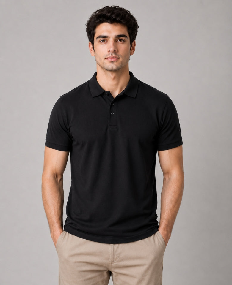 Vinson Men's 100% Cotton Polo T-Shirt | Soft, Breathable & Comfortable | Regular Fit | Half Sleeve Collared | Casual, Office & Everyday Wear (Black)