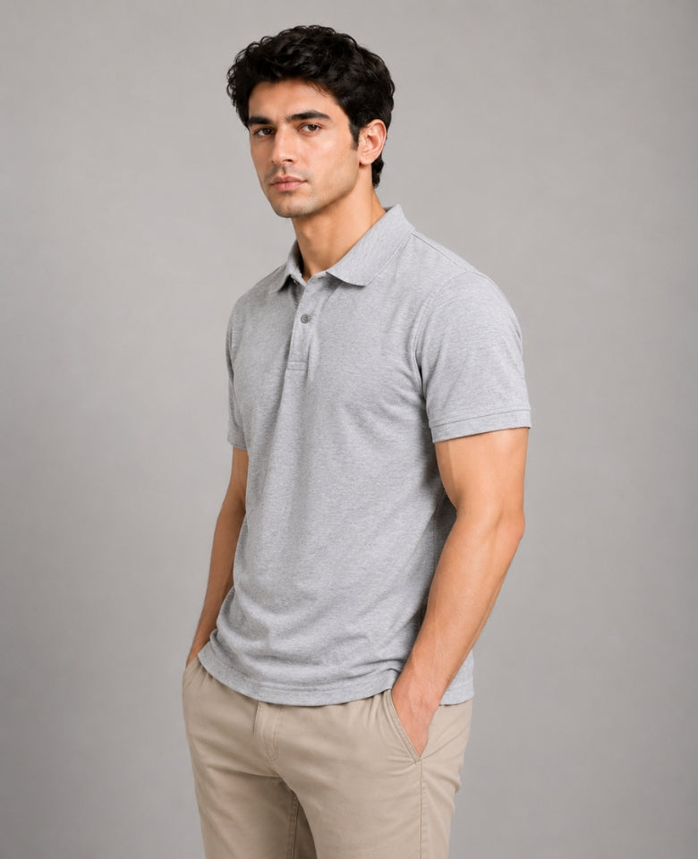 Vinson Men's 100% Cotton Polo T-Shirt | Soft, Breathable & Comfortable | Regular Fit | Half Sleeve Collared | Casual, Office & Everyday Wear (Grey)