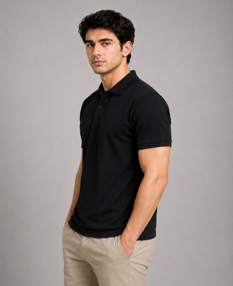 Vinson Men's 100% Cotton Polo T-Shirt | Soft, Breathable & Comfortable | Regular Fit | Half Sleeve Collared | Casual, Office & Everyday Wear (Black)