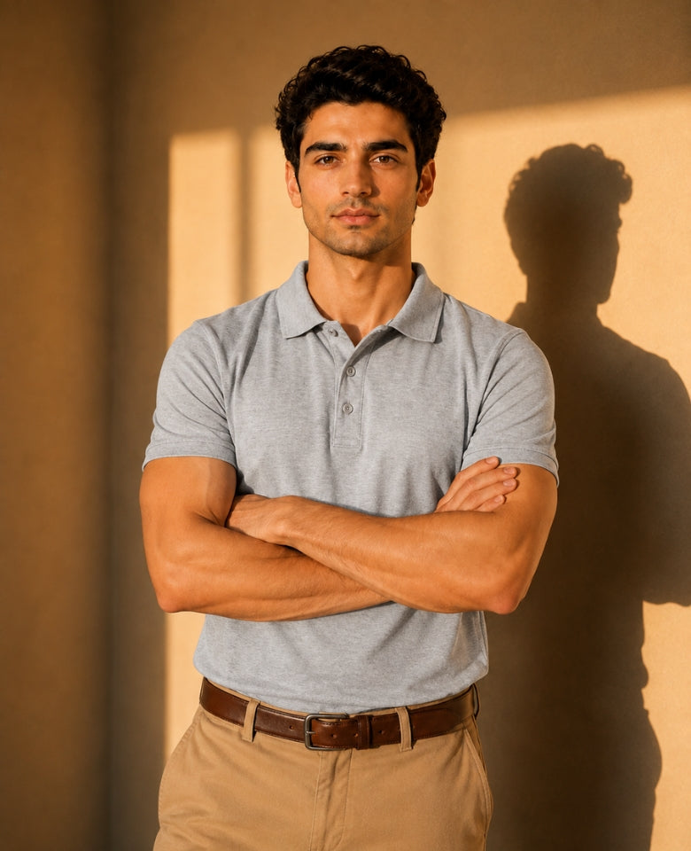 Vinson Men's 100% Cotton Polo T-Shirt | Soft, Breathable & Comfortable | Regular Fit | Half Sleeve Collared | Casual, Office & Everyday Wear (Grey)