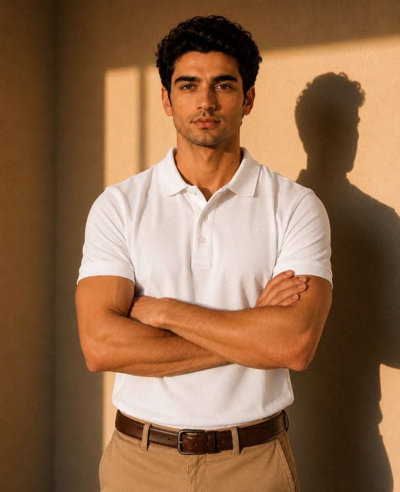Vinson Men's 100% Cotton Polo T-Shirt | Soft, Breathable & Comfortable | Regular Fit | Half Sleeve Collared | Casual, Office & Everyday Wear (White)