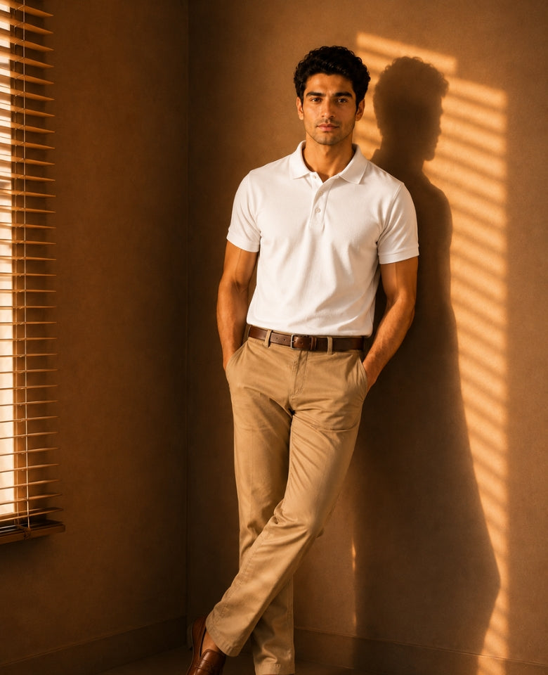 Vinson Men's 100% Cotton Polo T-Shirt | Soft, Breathable & Comfortable | Regular Fit | Half Sleeve Collared | Casual, Office & Everyday Wear (White)