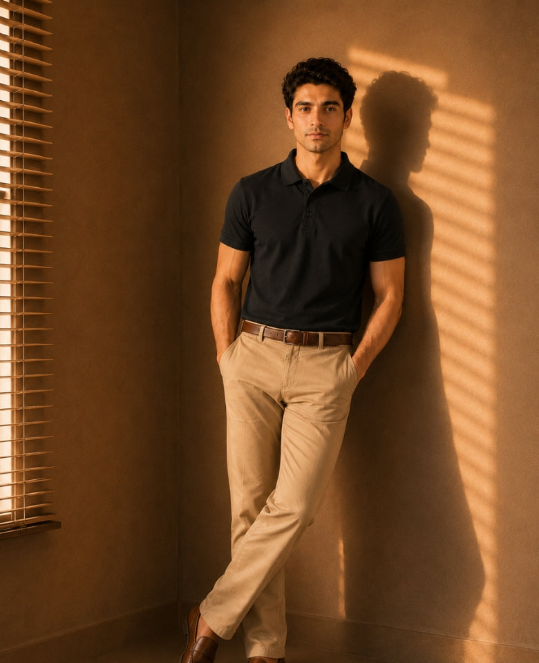 Vinson Men's 100% Cotton Polo T-Shirt | Soft, Breathable & Comfortable | Regular Fit | Half Sleeve Collared | Casual, Office & Everyday Wear (Black)