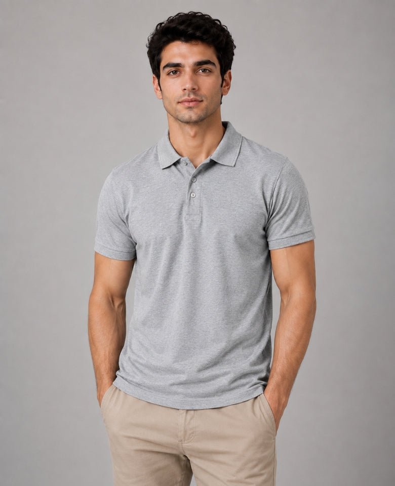 Vinson Men's 100% Cotton Polo T-Shirt | Soft, Breathable & Comfortable | Regular Fit | Half Sleeve Collared | Casual, Office & Everyday Wear (Grey)
