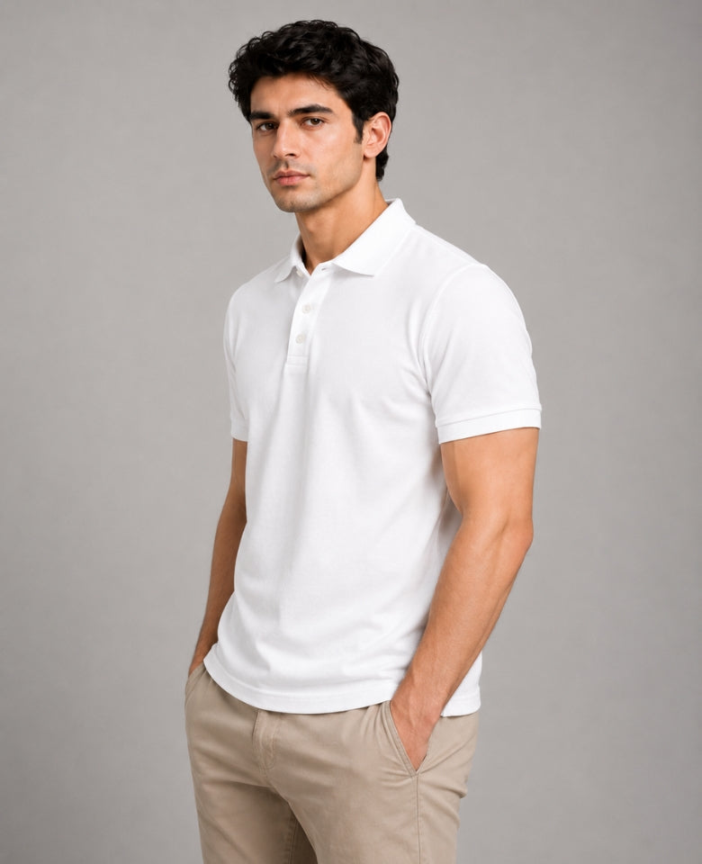 Vinson Men's 100% Cotton Polo T-Shirt | Soft, Breathable & Comfortable | Regular Fit | Half Sleeve Collared | Casual, Office & Everyday Wear (White)