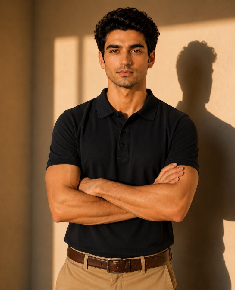 Vinson Men's 100% Cotton Polo T-Shirt | Soft, Breathable & Comfortable | Regular Fit | Half Sleeve Collared | Casual, Office & Everyday Wear (Black)