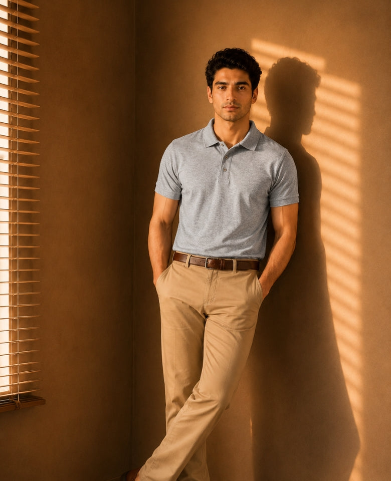 Vinson Men's 100% Cotton Polo T-Shirt | Soft, Breathable & Comfortable | Regular Fit | Half Sleeve Collared | Casual, Office & Everyday Wear (Grey)