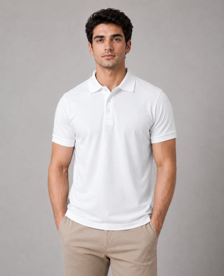 Vinson Men's 100% Cotton Polo T-Shirt | Soft, Breathable & Comfortable | Regular Fit | Half Sleeve Collared | Casual, Office & Everyday Wear (White)
