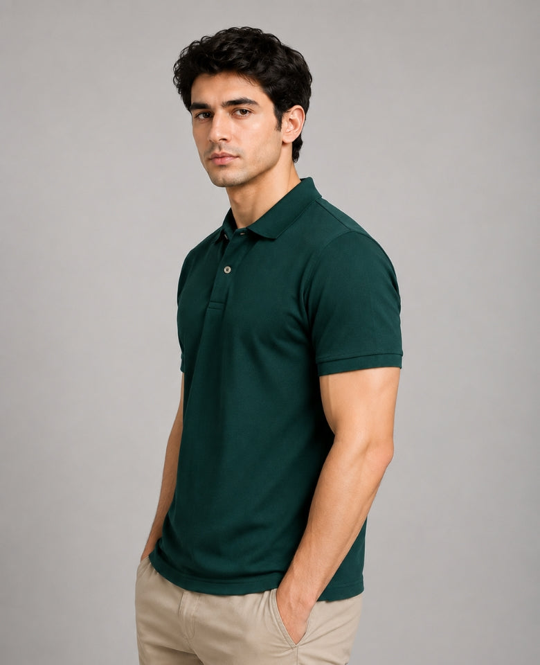 Vinson Men's 100% Cotton Polo T-Shirt | Soft, Breathable & Comfortable | Regular Fit | Half Sleeve Collared | Casual, Office & Everyday Wear (Bottle Green)