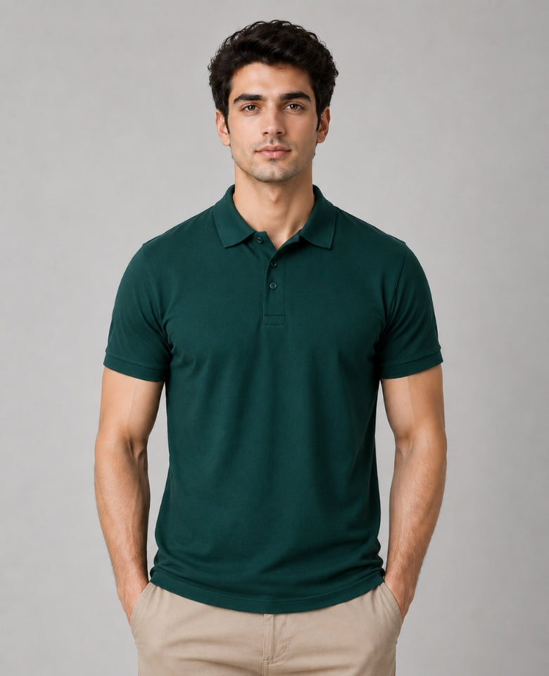 Vinson Men's 100% Cotton Polo T-Shirt | Soft, Breathable & Comfortable | Regular Fit | Half Sleeve Collared | Casual, Office & Everyday Wear (Bottle Green)