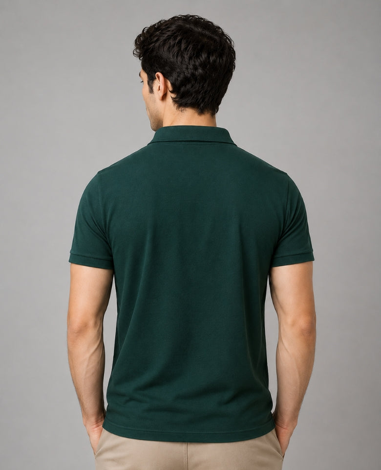 Vinson Men's 100% Cotton Polo T-Shirt | Soft, Breathable & Comfortable | Regular Fit | Half Sleeve Collared | Casual, Office & Everyday Wear (Bottle Green)