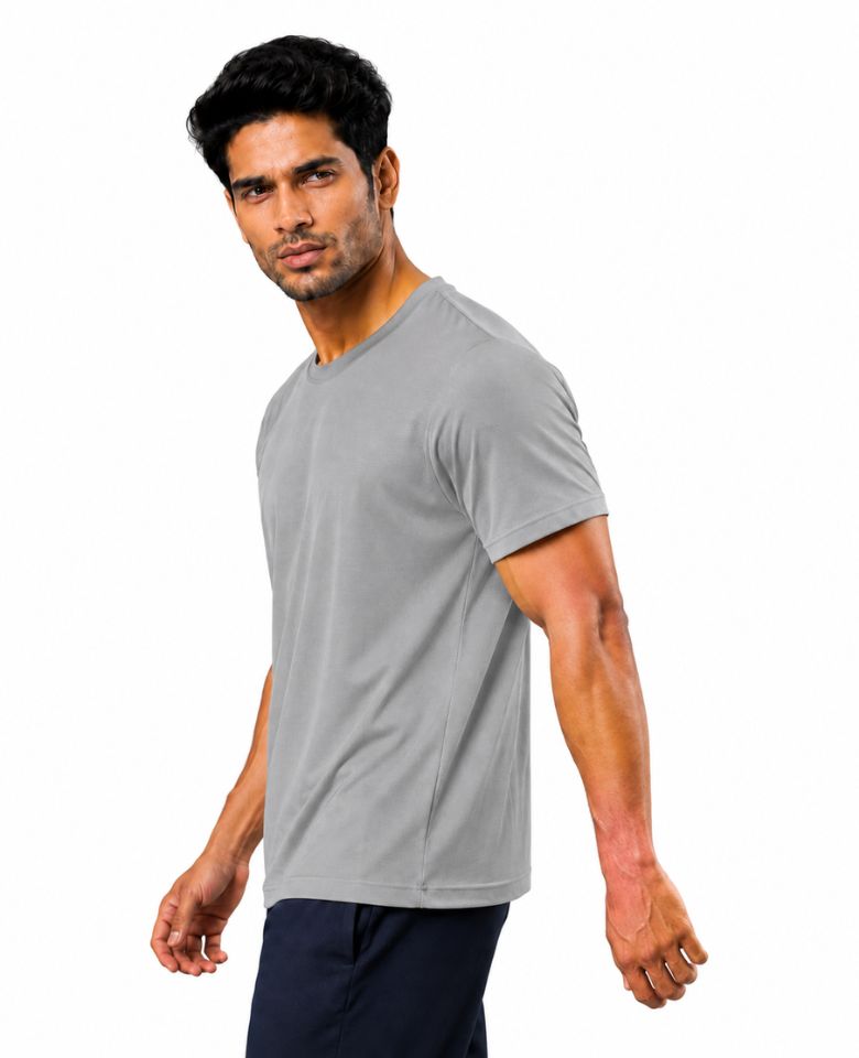 JMP Max Dri Men's Micro Polyester Dry Fit T-Shirt | Quick Dry, Breathable & Lightweight | Half Sleeve Round Neck | Regular Fit, Sports, Gym, Running & Casual Wear (Grey)