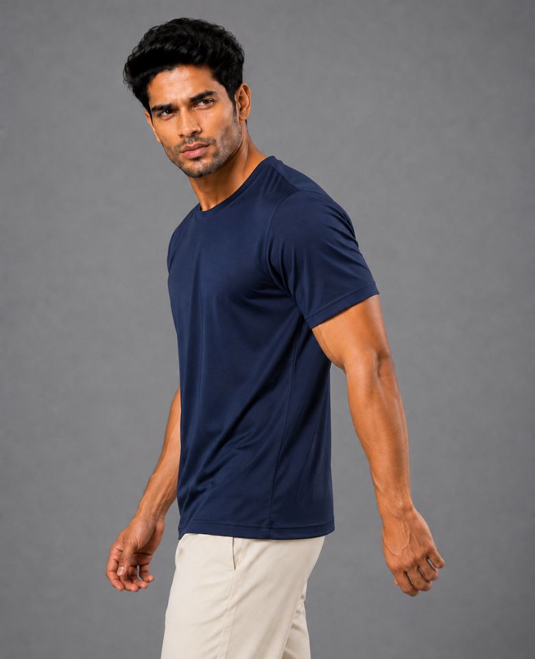 JMP Max Dri Men's Micro Polyester Dry Fit T-Shirt | Quick Dry, Breathable & Lightweight | Half Sleeve Round Neck | Regular Fit, Sports, Gym, Running & Casual Wear (Navy Blue)
