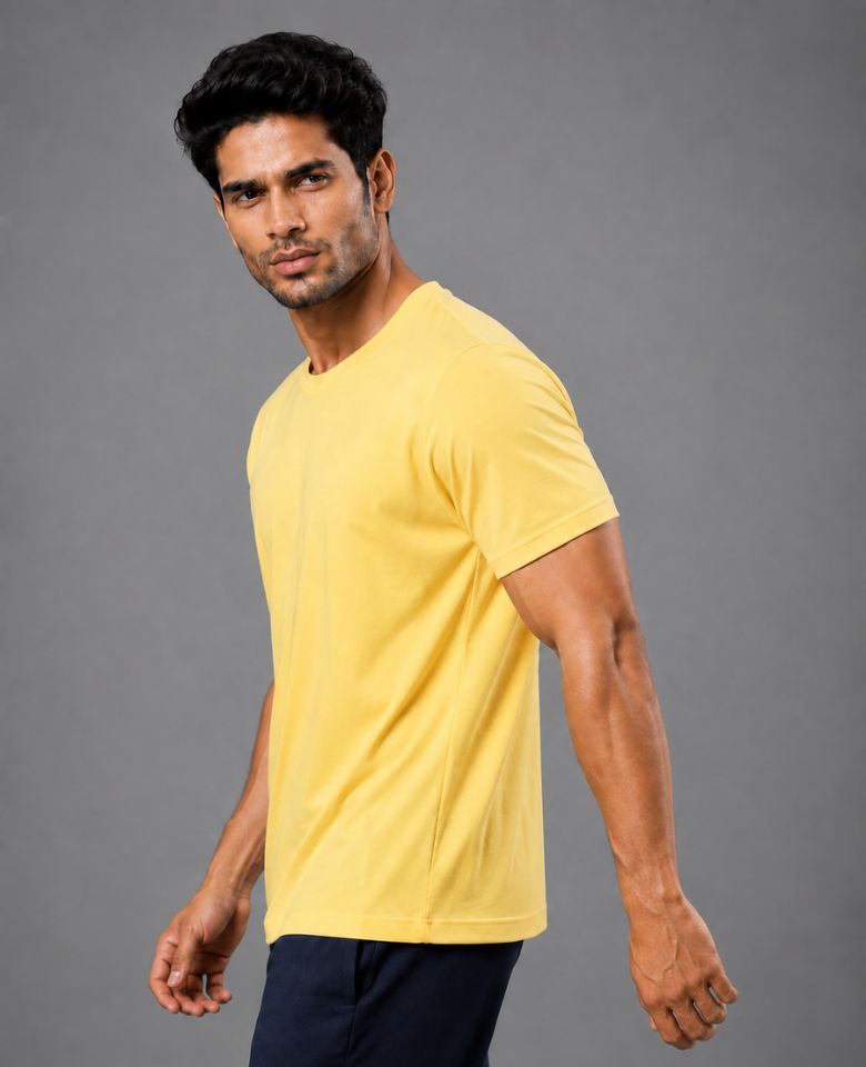 JMP Max Dri Men's Micro Polyester Dry Fit T-Shirt | Quick Dry, Breathable & Lightweight | Half Sleeve Round Neck | Regular Fit, Sports, Gym, Running & Casual Wear (Yellow)
