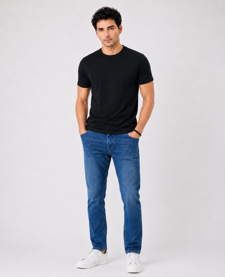 Stagley Men's 100% Cotton Round Neck T-Shirt | Soft, Breathable & Comfortable | Half Sleeve | Regular Fit | Solid Casual Everyday Wear (Black)