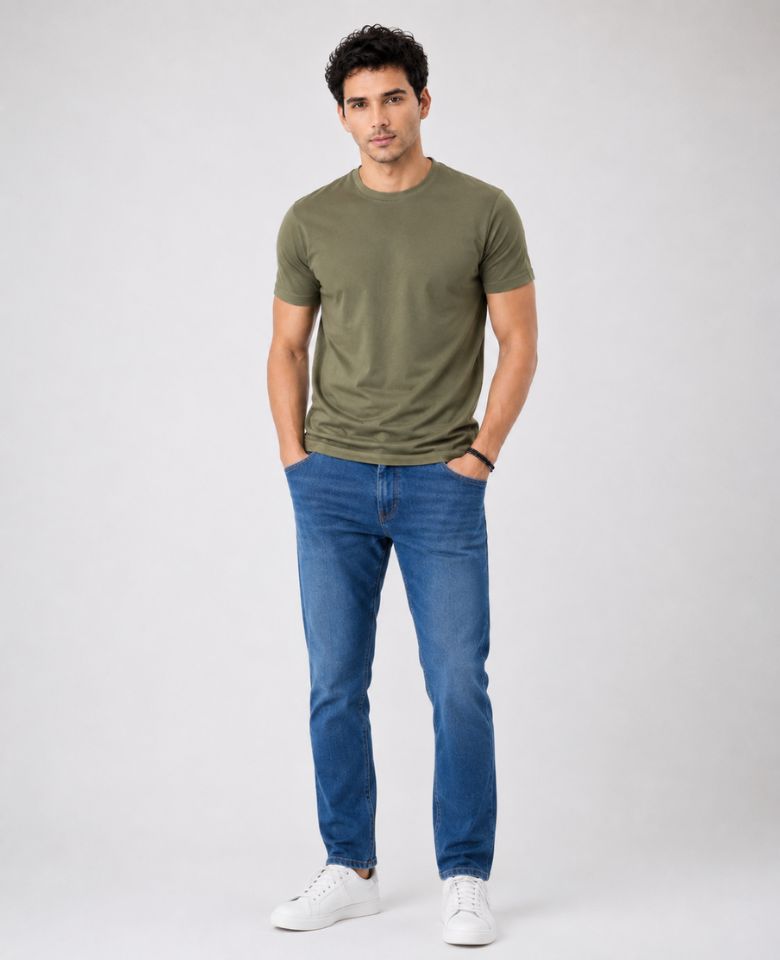 Stagley Men's 100% Cotton Round Neck T-Shirt | Soft, Breathable & Comfortable | Half Sleeve | Regular Fit | Solid Casual Everyday Wear (Olive Green)