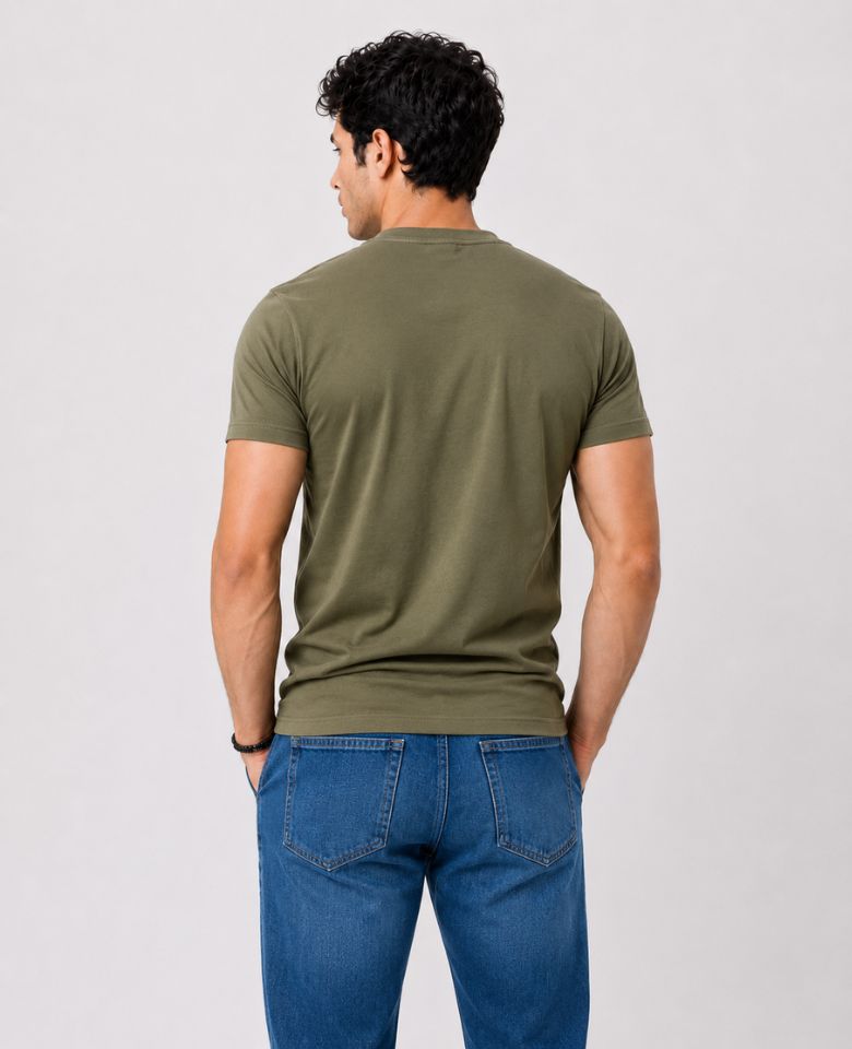Stagley Men's 100% Cotton Round Neck T-Shirt | Soft, Breathable & Comfortable | Half Sleeve | Regular Fit | Solid Casual Everyday Wear (Olive Green)