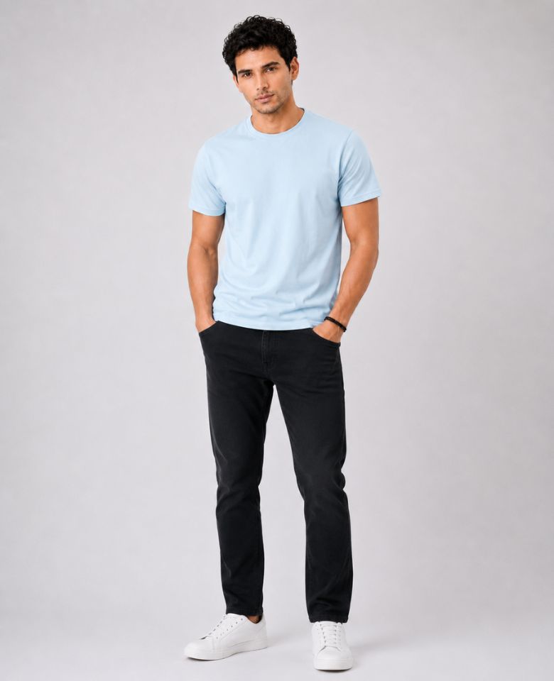 Stagley Men's 100% Cotton Round Neck T-Shirt | Soft, Breathable & Comfortable | Half Sleeve | Regular Fit | Solid Casual Everyday Wear (Sky Blue)
