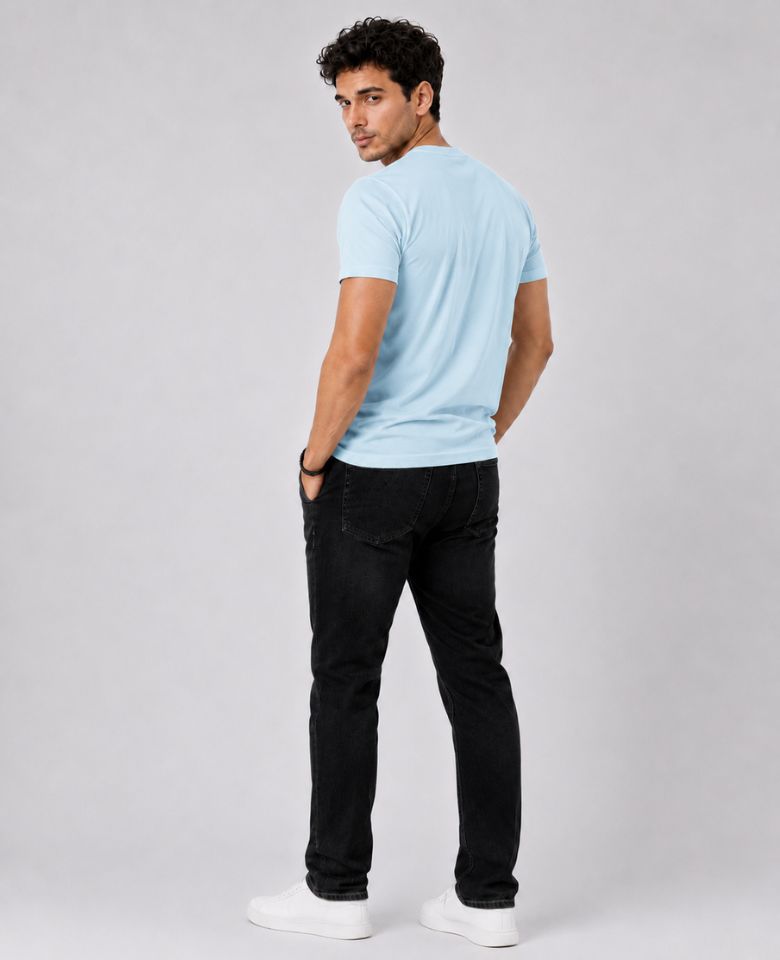 Stagley Men's 100% Cotton Round Neck T-Shirt | Soft, Breathable & Comfortable | Half Sleeve | Regular Fit | Solid Casual Everyday Wear (Sky Blue)