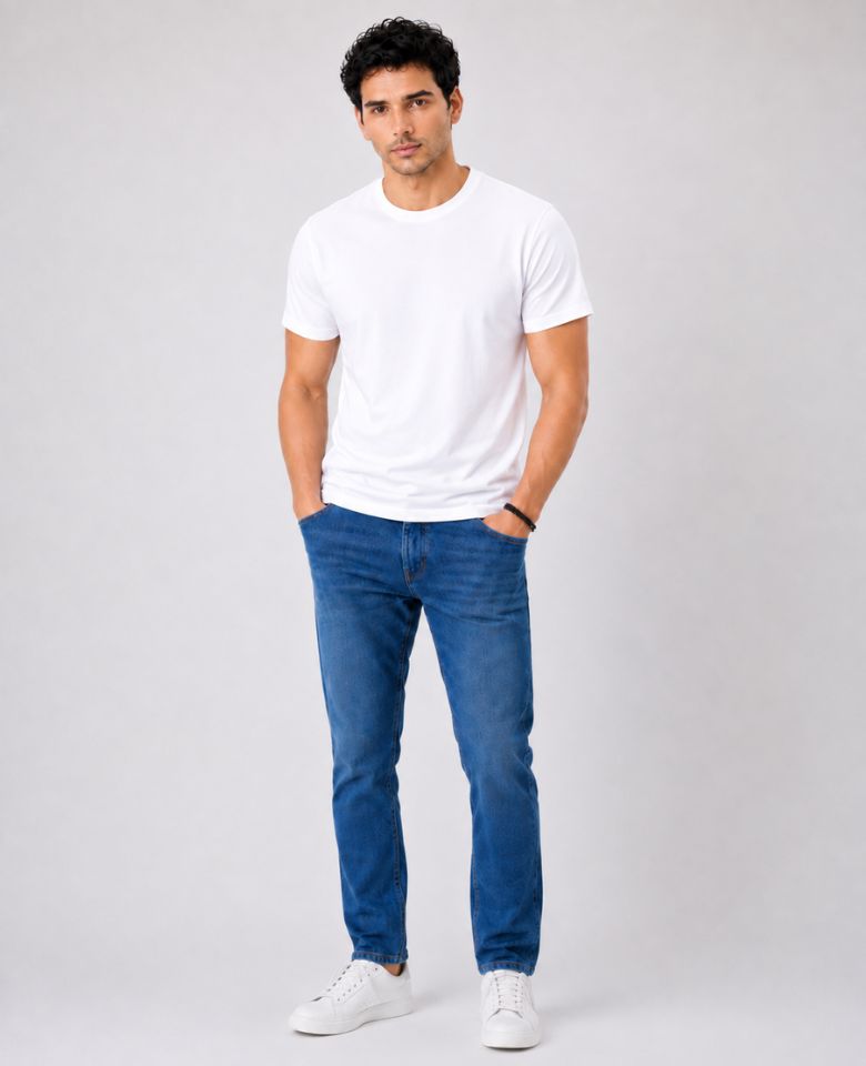 Stagley Men's 100% Cotton Round Neck T-Shirt | Soft, Breathable & Comfortable | Half Sleeve | Regular Fit | Solid Casual Everyday Wear (White)