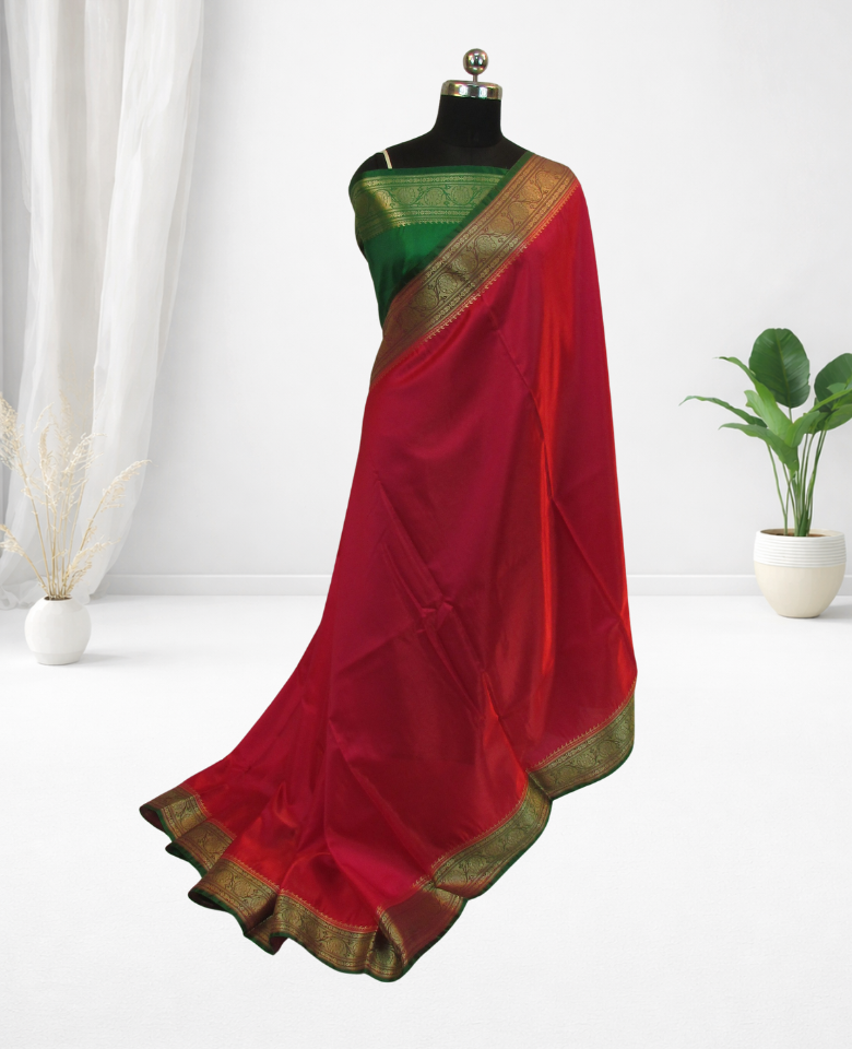 banarasi silk saree Dark Pink