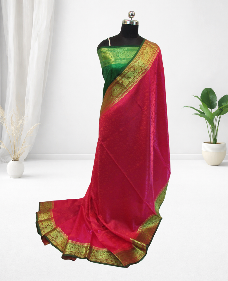 banarasi silk saree Dark Pink
