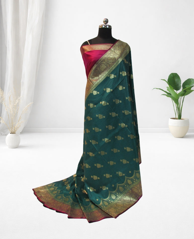 banarasi silk saree zari work Green