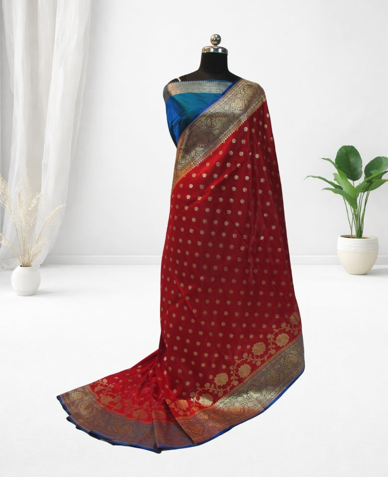 banarasi silk saree zari work Red